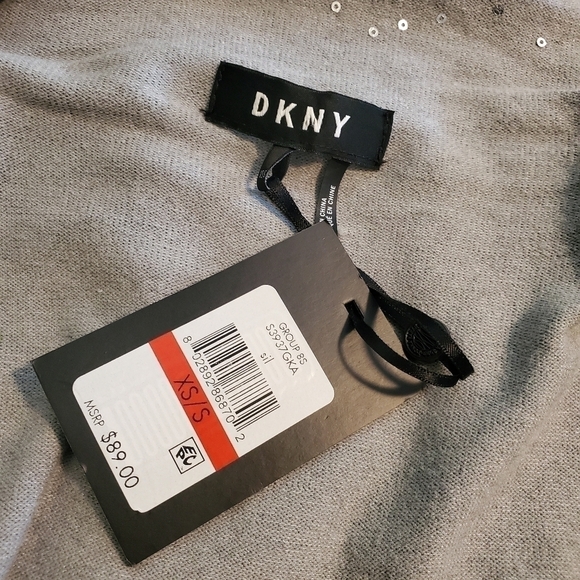 NWT DKNY Gray With Sequin Cascading Open Front Cardigan size xs/small - Picture 8 of 11